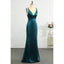 Elegant Spaghetti Straps V-neck Mermaid Satin Jade Long Bridesmaid Dresses Online, BG802