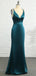 Elegant Spaghetti Straps V-neck Mermaid Satin Jade Long Bridesmaid Dresses Online, BG802