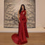 Elegant One Shoulder Mermaid Burgundy Satin Long Bridesmaid Dresses with Trailing, BG415