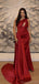 Elegant One Shoulder Mermaid Burgundy Satin Long Bridesmaid Dresses with Trailing, BG415