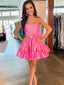 Elegant Straight Neck A-line Satin Flamingo Short Homecoming Dresses Online, HD0752