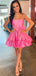 Elegant Straight Neck A-line Satin Flamingo Short Homecoming Dresses Online, HD0752