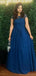 Elegant Cap Sleeves A-line Chiffon Ink Blue Bridesmaid Dresses Online, BG481