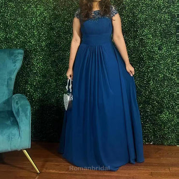 Elegant Cap Sleeves A-line Chiffon Ink Blue Bridesmaid Dresses Online, BG481