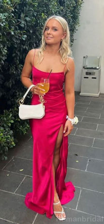 Elegant Spaghetti Straps Mermaid Fuchsia Long Evening Prom Dress, OL119