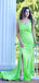 Elegant Sweetheart Mermaid Side Slit Lime Green Satin Long Bridesmaid Dresse, BG416