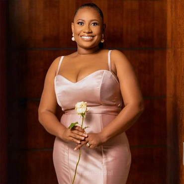 Simple Spaghetti Strap Sweetheart Mermaid Peach Long Satin Bridesmaid Dresses, BG517