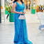 Sparkly Sequins Sleeveless V-neck A-line Long Ocean Blue Bridesmaid Dresses, BG417