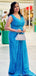 Sparkly Sequins Sleeveless V-neck A-line Long Ocean Blue Bridesmaid Dresses, BG417