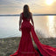 Elegant Red One Shoulder Side Slit Long Satin Bridesmaid Dresses Online, BG450