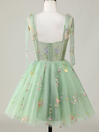 Elegant Spaghetti Straps A-line Short Tulle Homecoming Dresses Online, HD0738