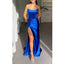 Elegant Straight Neck Mermaid Side Slit Satin Royal Blue Long Bridesmaid Dresses, BG602