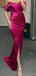 Elegant Off the Shoulder Fuchsia Mermaid Front Slit Satin Bridesmaid Dresses Online, BG497