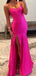 Elegant Spaghetti Straps Mermaid Side Slit Satin Long Bridesmaid Dresses Online, BG652