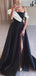 Elegant Off the Shoulder A-line Side Slit Black Long Evening Prom Dress, OL190