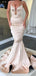 Sexy Spaghetti Straps V-neck Mermaid Taupe Satin Long Bridesmaid Dresses, BG603
