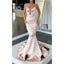 Sexy Spaghetti Straps V-neck Mermaid Taupe Satin Long Bridesmaid Dresses, BG603
