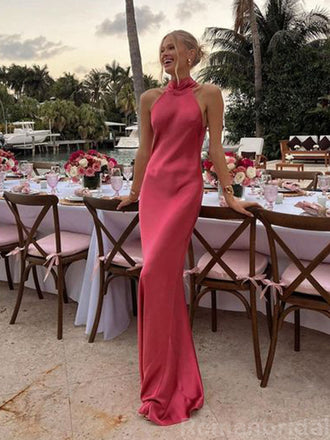 Sexy Halter Mermaid Sleeveless Watermelon Evening Prom Dress Online, OL104
