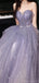 Elegant Straps A-line Off the Shoulder Tulle Lilac Long Evening Prom Dress Online, OL063