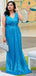 Sparkly Sequins Sleeveless V-neck A-line Long Ocean Blue Bridesmaid Dresses, BG417