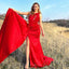 Elegant Red One Shoulder Side Slit Long Satin Bridesmaid Dresses Online, BG450