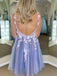 Elegant Spaghetti Straps V-neck Backless Tulle Flowers Short Homecoming Dresses Online, HD0730