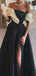 Elegant Off Shoulder A-line Satin Side Slit Long Prom Dress Online, OL270