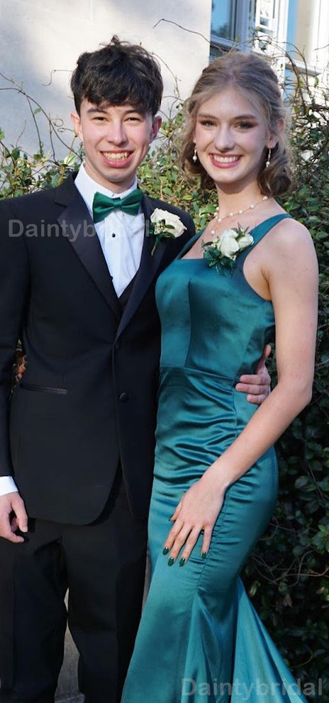 Elegant Square Neck Mermaid Satin Emerald Bridesmaid Dresses Online, BG736