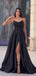 Elegant V-neck A-line Side Slit Black Satin Bridesmaid Dresses Online, BG568