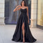 Elegant V-neck A-line Side Slit Black Satin Bridesmaid Dresses Online, BG568