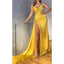 Elegant Satin V-neck Mermaid Side Slit Long Marigold Bridesmaid Dresses Online, BG631