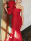 Elegant One Shoulder Mermaid Satin Red Long Prom Dress Online, OL255