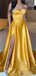 Elegant Sweetheart A-line Side Slit Gold Satin Long Bridesmaid Dresses Online, BG605