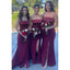 Elegant Straight Neck Side Slit Mermaid Satin Side Slit Burgundy Long Bridesmaid Dresses Online, BG803