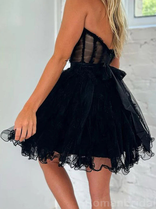 Elegant Sweetheart A-line Tulle Black Short Homecoming Dresses Online, HD0664