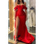 Elegant Off Shoulder Side Slit Mermaid Satin Red Long Bridesmaid Dresses Online, BG607