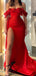 Elegant Off Shoulder Side Slit Mermaid Satin Red Long Bridesmaid Dresses Online, BG607
