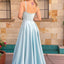 Elegant Spaghetti Straps A-line Sky Blue Satin Long Bridesmaid Dresses Online, BG545