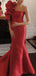 Elegant One Shoulder Mermaid Satin Red Long Prom Dress Online, OL255