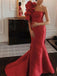 Elegant One Shoulder Mermaid Satin Red Long Prom Dress Online, OL255