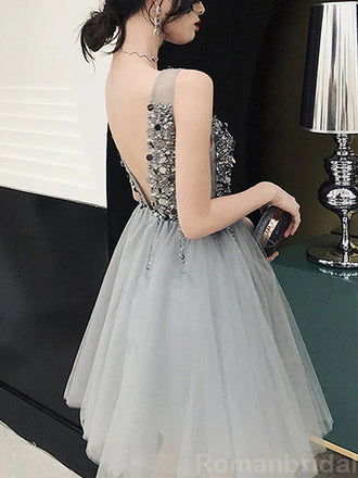 Sparkly V-neck A-line Sleeveless Sequins Short Homecoming Dresses Online, HD0697