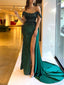 Elegant Off Shoulder Mermaid Side Slit Sequins Dark Green Long Prom Dress Online, OL245