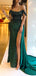 Elegant Off Shoulder Mermaid Side Slit Sequins Dark Green Long Prom Dress Online, OL245