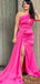 Elegant One Shoulder Mermaid Side Slit Azalea Bridesmaid Dresses with Trailing, BG482