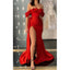 Elegant Off Shoulder Side Slit Mermaid Satin Red Long Bridesmaid Dresses Online, BG607