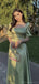 Elegant Half Shoulder A-line Dusty Sage Satin Bridesmaid Dresses Online, BG489