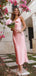 Simple V-neck Spaghetti Straps Mermaid Blushing Pink Long Satin Bridesmaid Dresses, BG534