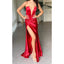 Sexy V-neck Mermaid Side Slit Satin Long Bridesmaid Dresses Online, BG654
