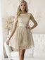 Sparkly Half Sleeves A-line Tulle Jewel Short Champagne Homecoming Dresses Online, HD0698