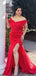 Elegant Off Shoulder Mermaid Side Slit Satin Red Long Bridesmaid Dresses Online, BG807